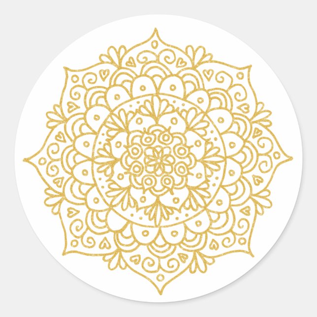 Sticker Rond Fleur Mandala Pailletée Or (Devant)