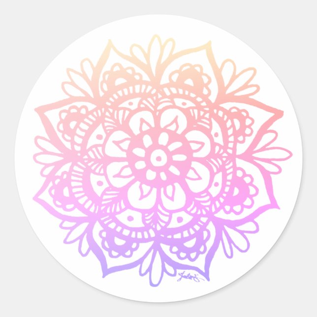 Sticker Rond Fleur Mandala Pastel Gradient (Devant)