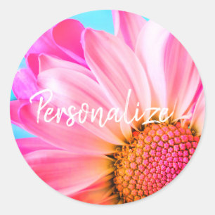 Sticker Rond Fleur marguerite rose mignonne bleu rose été migno