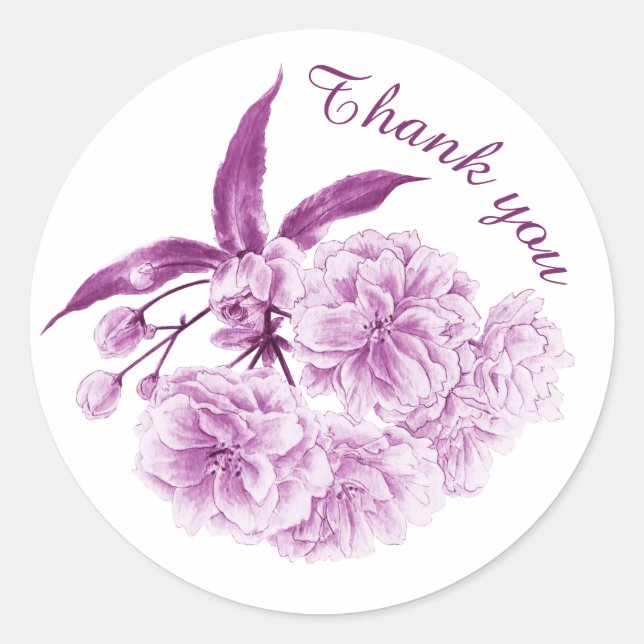 Sticker Rond Fleur mauve de printemps Merci (Devant)