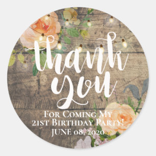 Sticker Rond Fleur Merci d'anniversaire Chaîne de bois rustique