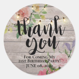 Sticker Rond Fleur Merci d'anniversaire Chaîne de bois rustique