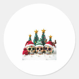 Sticker Rond Fleur Mexicaine Calavera Santa Crâne de Sucre Noël
