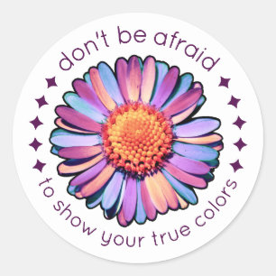 Sticker Rond Fleur mignonne violet rose bleu marguerite femmes 