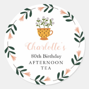 Sticker Rond Fleur moderne après-midi Thé Anniversaire Faveurs