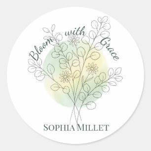 Sticker Rond Fleur personnalisée avec nom floral personnalisé