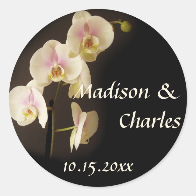Sticker Rond Fleur phalaenopsis orchidée mariage faveur étiquet (Devant)