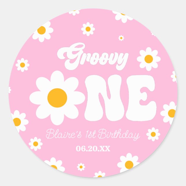 Sticker Rond Fleur Retro Daisy Super Un 1er anniversaire (Devant)