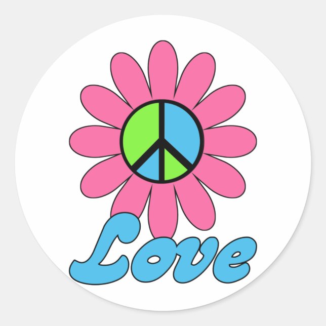 Sticker Rond Fleur Retro Love Peace (Devant)