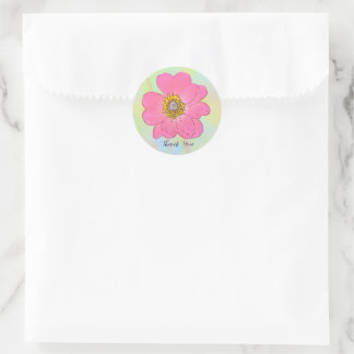 Sticker Rond Fleur rose 