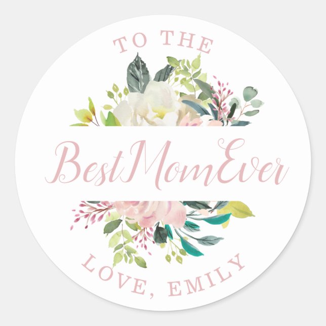 Sticker Rond Fleur rose Bonne Fête des Mères Meilleure Maman ja (Devant)