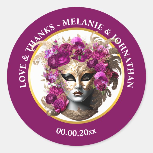 Sticker Rond Fleur rose de visage de femme mascarade rose borde (Devant)