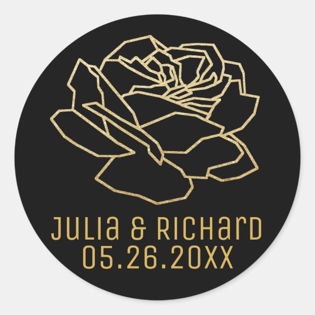Sticker Rond Fleur Rose d'or faux avec des noms (Devant)