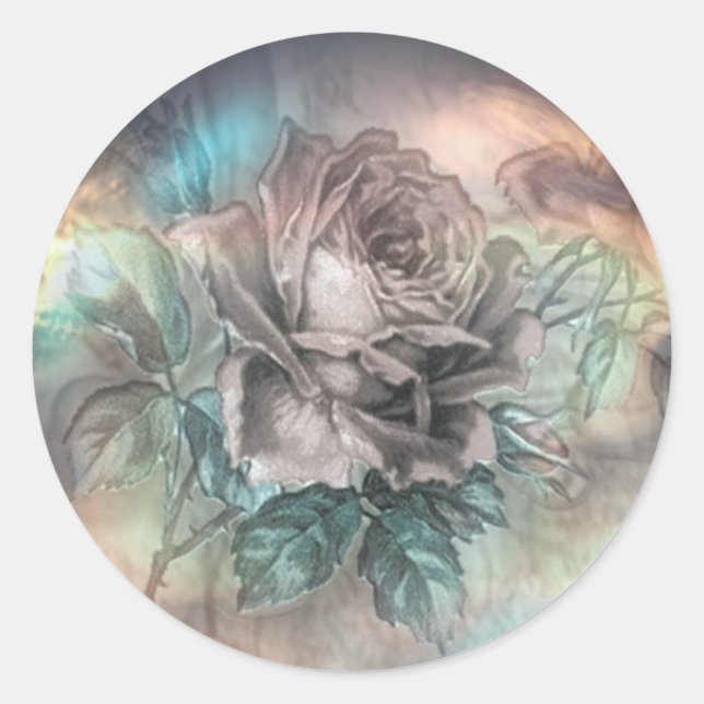 Sticker Rond Fleur rose élégante cristal rose brillant vintage (Devant)