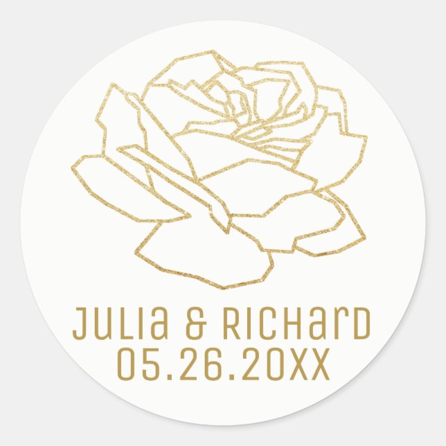 Sticker Rond fleur rose en faux or avec noms, blanc (Devant)