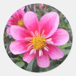 Sticker Rond Fleur rose En Fleur En Fleur Effet Peint