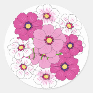 Sticker Rond Fleur Rose Et Blanc Élégant