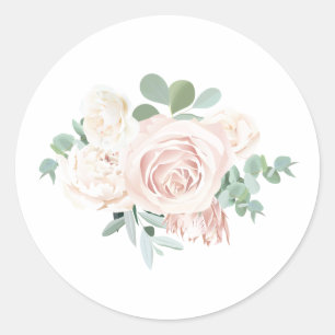 Sticker Rond Fleur rose Eucalyptus Merci Favoriser