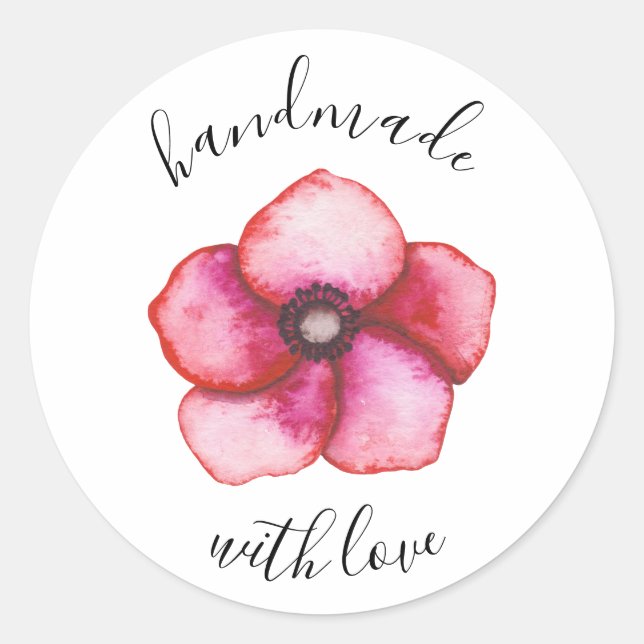 Sticker Rond Fleur rose fait main avec amour (Devant)