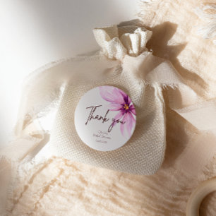 Sticker Rond Fleur rose minimaliste élégant Merci