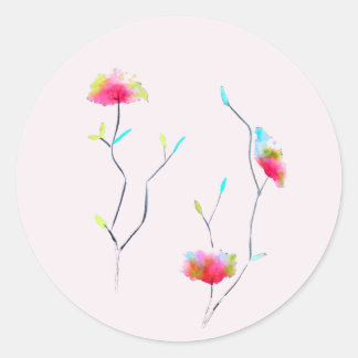 Sticker Rond Fleur rose moderne simple d'inspiration japonaise