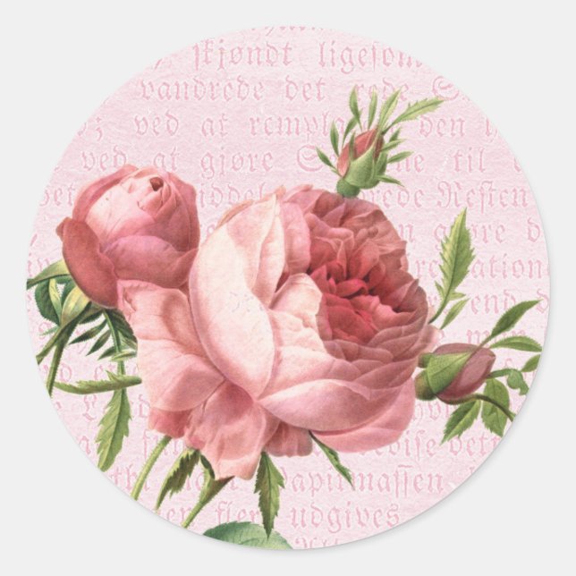 Sticker Rond Fleur rose rose pastel florale (Devant)