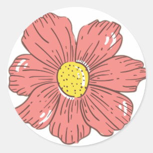 Sticker Rond Fleur rouge