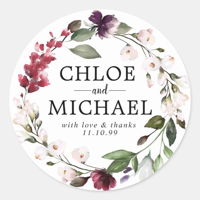 Sticker Rond Fleur rouge et rose Mariage Merci Favor Sceau (Devant)
