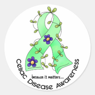 Sticker Rond Fleur Ruban CELIAC MALADIE SENSIBILISATION T-Shirt
