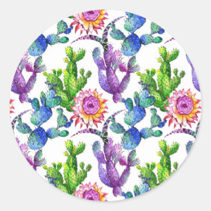 Sticker Rond Fleur sauvage aquarelle Cactus Motif