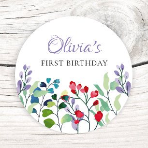 Sticker Rond Fleur sauvage Aquarelle Florale 1er anniversaire