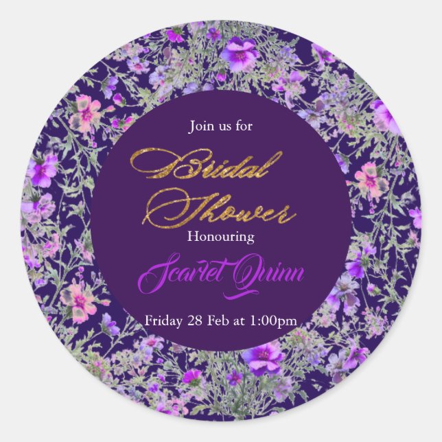 Sticker Rond Fleur sauvage aquarelle marron violet moderne (Devant)