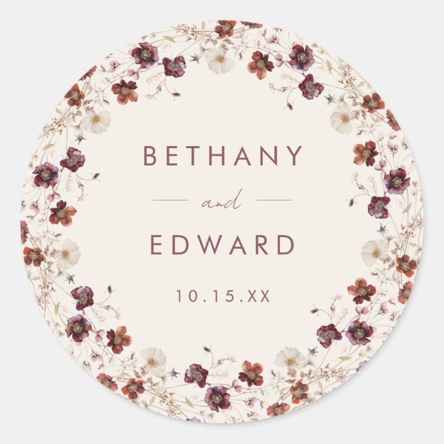 Sticker Rond Fleur sauvage Automne Champ Beige Mariage (Devant)