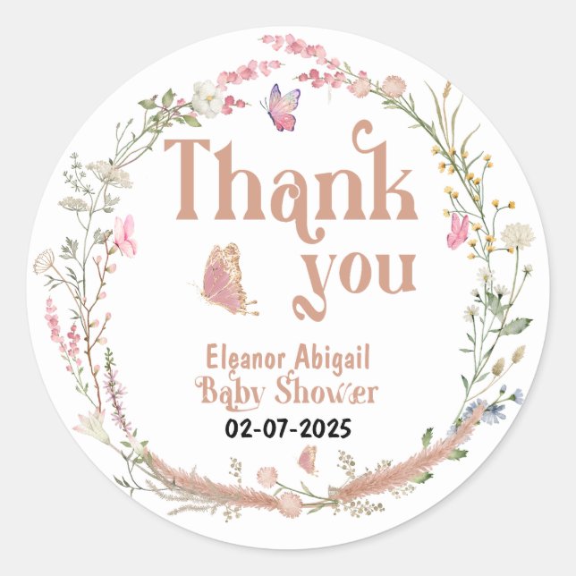 Sticker Rond Fleur sauvage Baby Girl Douche Merci sur mesure (Devant)