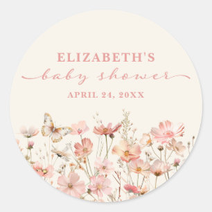 Sticker Rond Fleur sauvage bébé en Fleur Baby shower fille