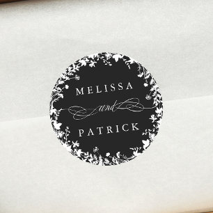 Sticker Rond Fleur sauvage blanc   Silhouette Mariage noir