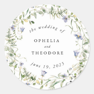 Sticker Rond Fleur sauvage Bleu Aquarelle Mariage Favoriser Mer