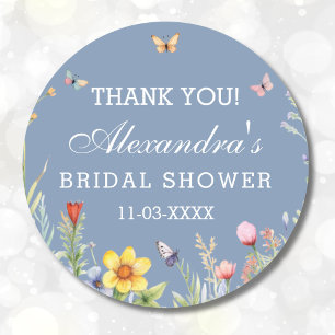 Sticker Rond Fleur sauvage bleu Dusty Boho Fête des mariées Mer