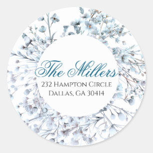 Sticker Rond Fleur sauvage Blue Return Adresse