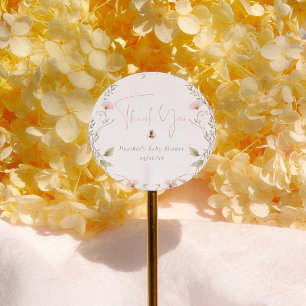 Sticker Rond Fleur Sauvage Bohème Fille aux Abeilles Baby Showe