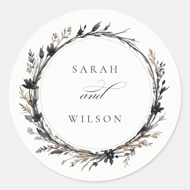 Sticker Rond Fleur sauvage Boho Black Brown Automne Mariage (Devant)