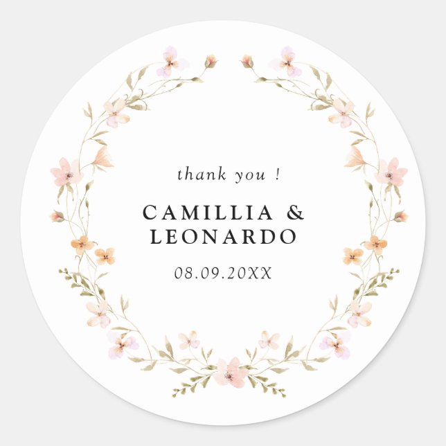 Sticker Rond Fleur sauvage Boho Floral Mariage (Devant)