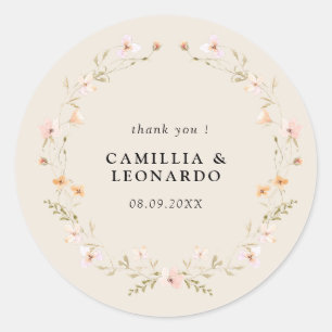 Sticker Rond Fleur sauvage Boho Floral Mariage