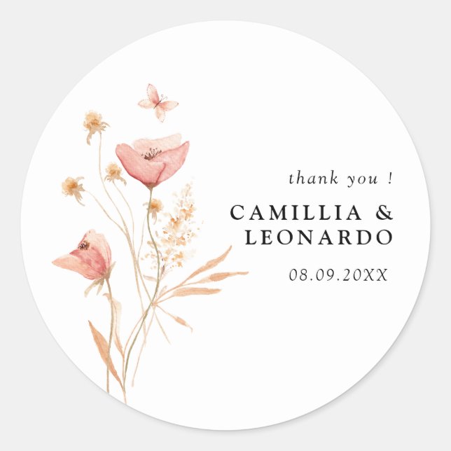 Sticker Rond Fleur sauvage Boho Floral Mariage (Devant)