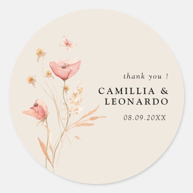 Sticker Rond Fleur sauvage Boho Floral Mariage (Devant)