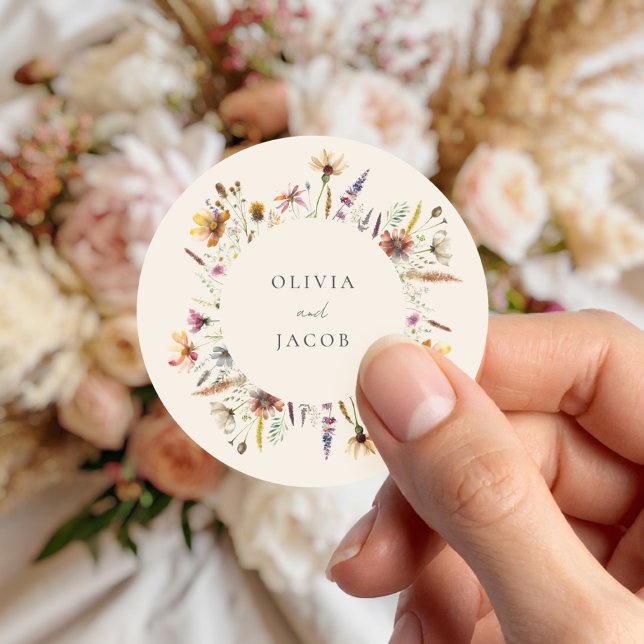Sticker Rond Fleur sauvage Boho minimaliste Mariage Floral (Créateur téléchargé)