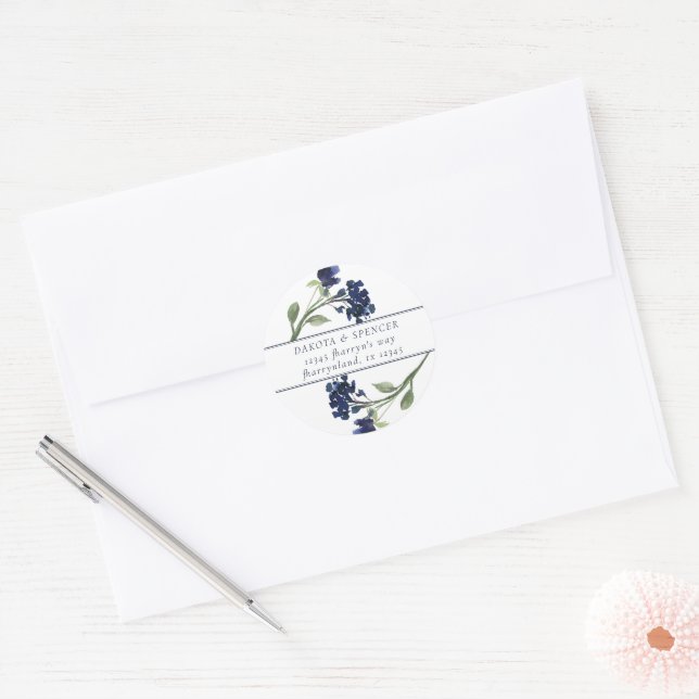 Sticker Rond Fleur sauvage | Classic Blue Bohemian Adresse de r (Enveloppe)
