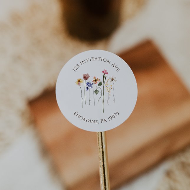 Sticker Rond Fleur sauvage coloré Adresse de retour Enveloppe P (Créateur téléchargé)