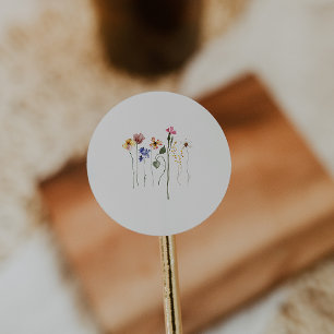 Sticker Rond Fleur sauvage coloré Phoques d'enveloppe beige