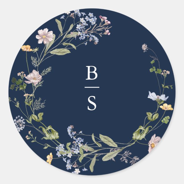 Sticker Rond Fleur sauvage de printemps de la marine Meadow Gar (Devant)